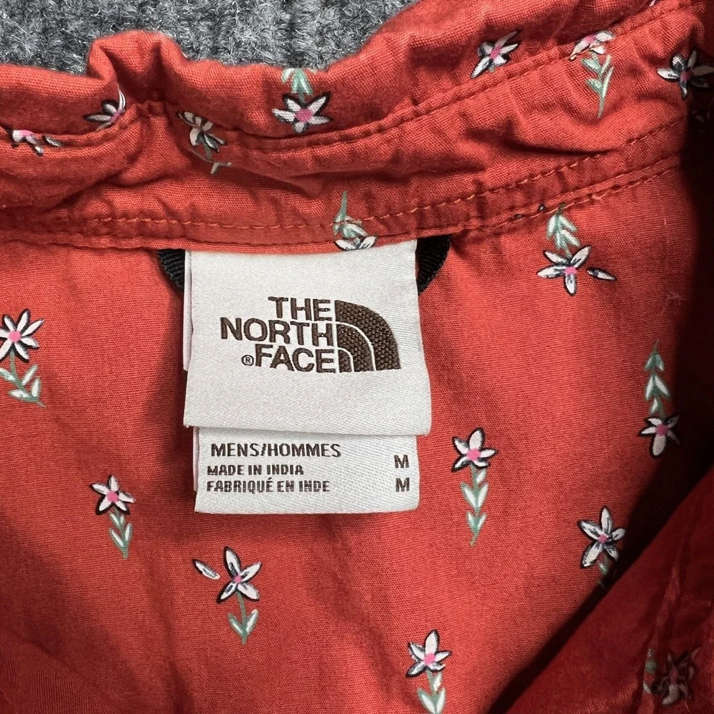 The North Face Baytrail Camp Shirt Mens Med Orange Floral Button Up Short Sleeve